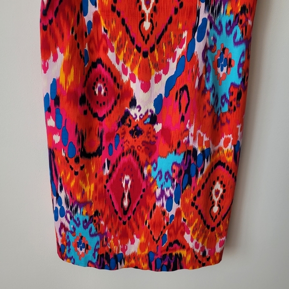 Belle Badgley Mischka Ikat Cotton Multi Color Sleeveless Sheath Dress Size 10 - Picture 5 of 15